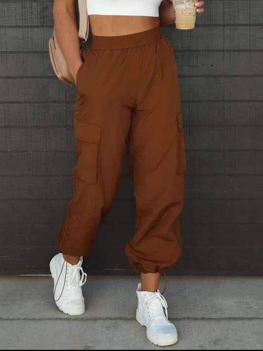 High Waist Joggers Pants -Chestnut