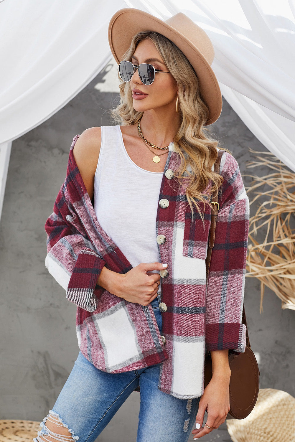 Weekend Getaway Plaid Jacket -Light Mauve
