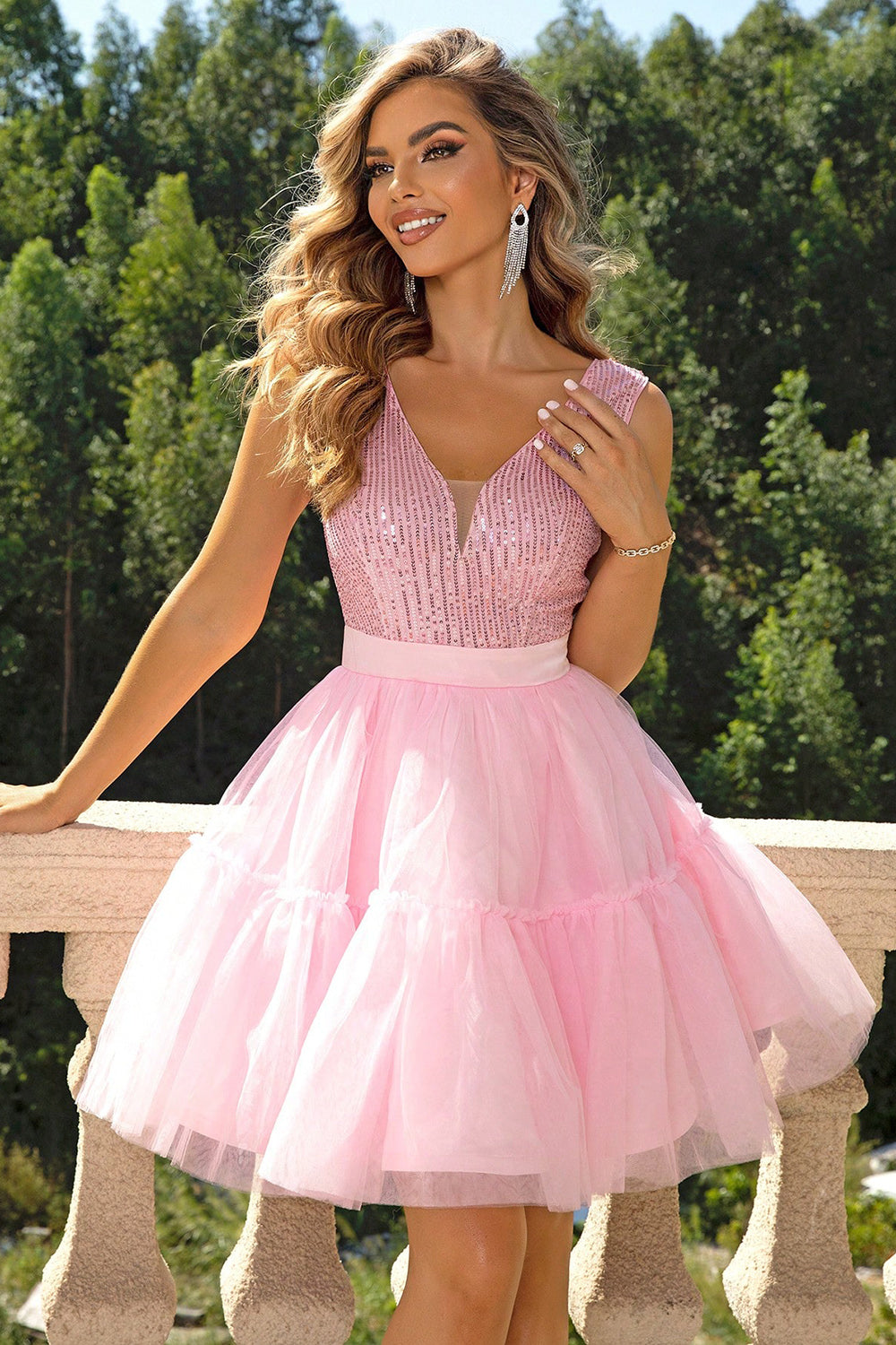 I Adore U Sequin Mesh Dress -Blush Pink