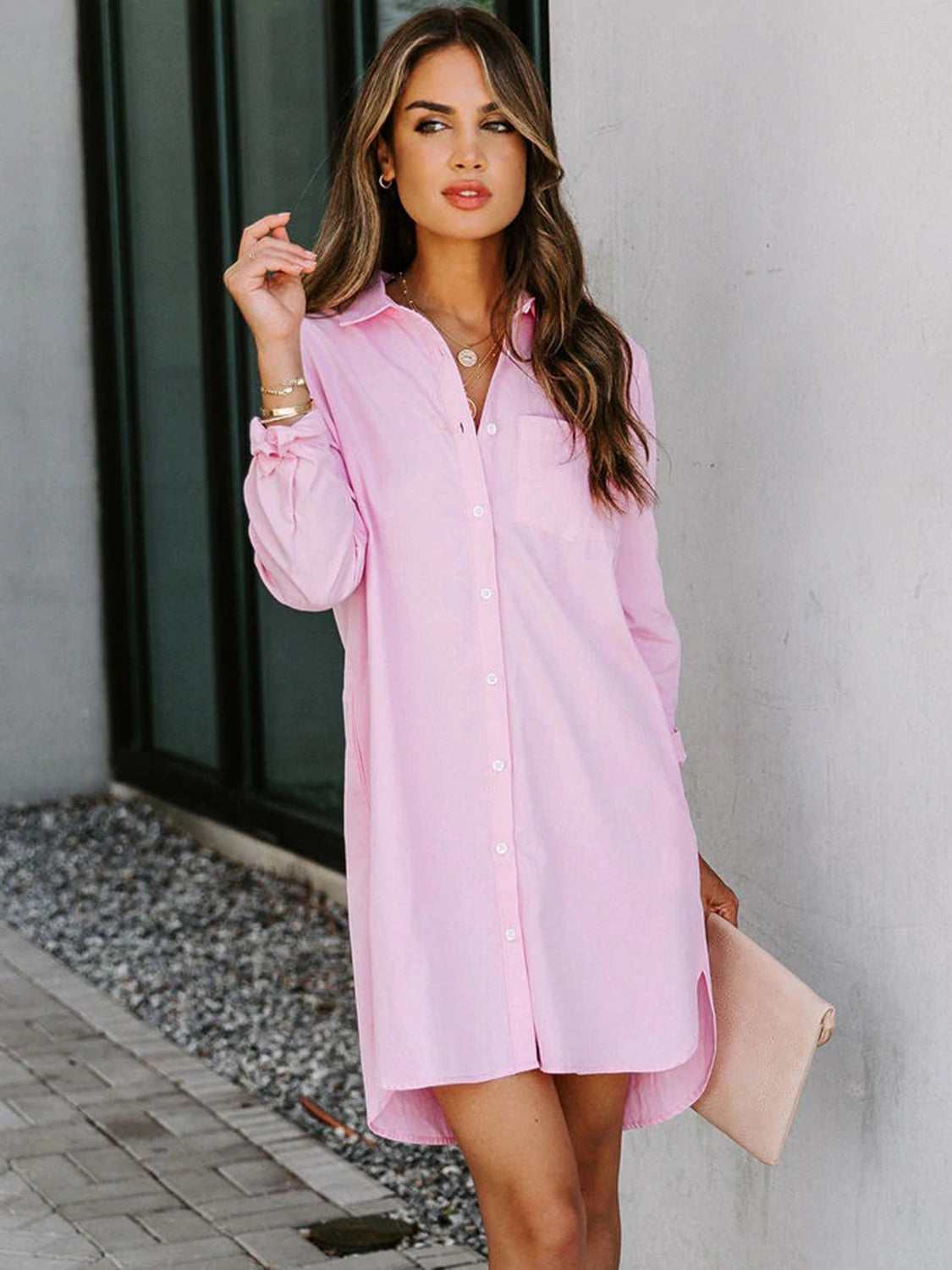 It's My Business Shirt Dress -Misty Blue
