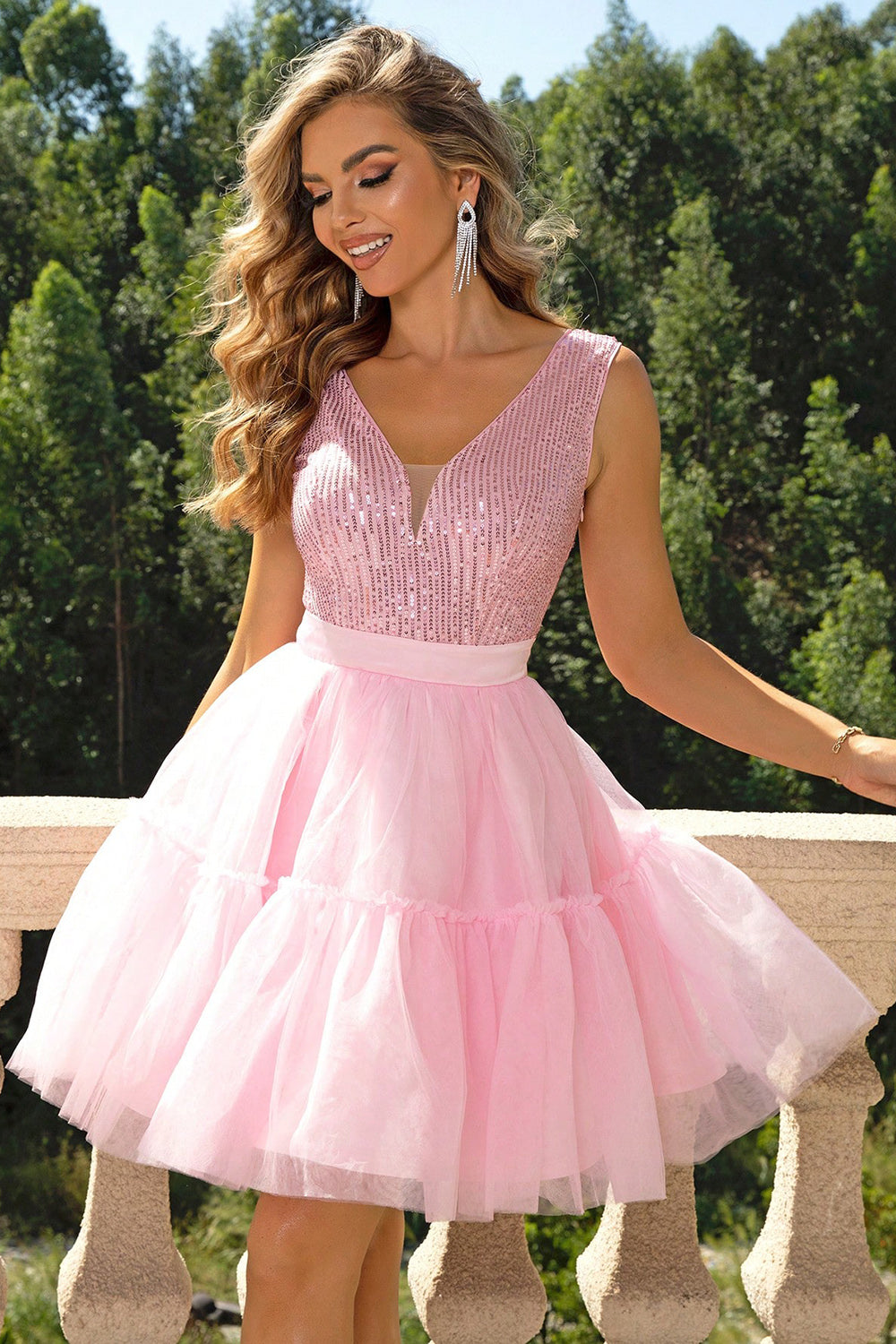 I Adore U Sequin Mesh Dress -Blush Pink