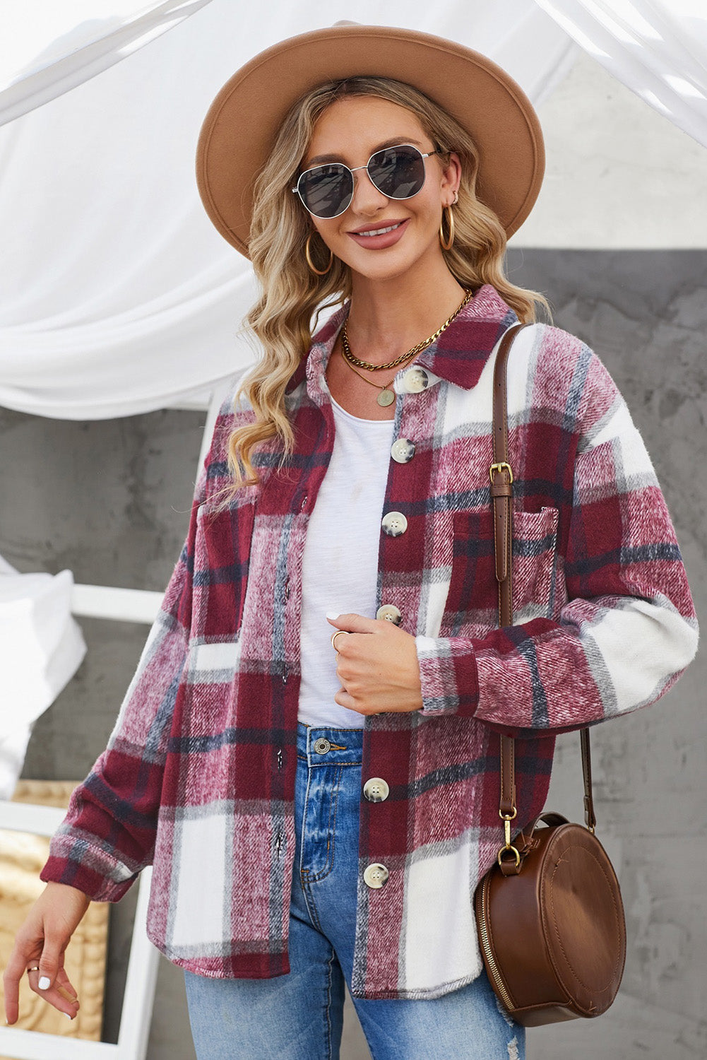 Weekend Getaway Plaid Jacket -Light Mauve