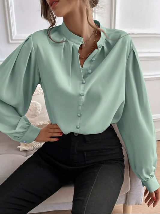 Working Late Mock Blouse -Gum Leaf