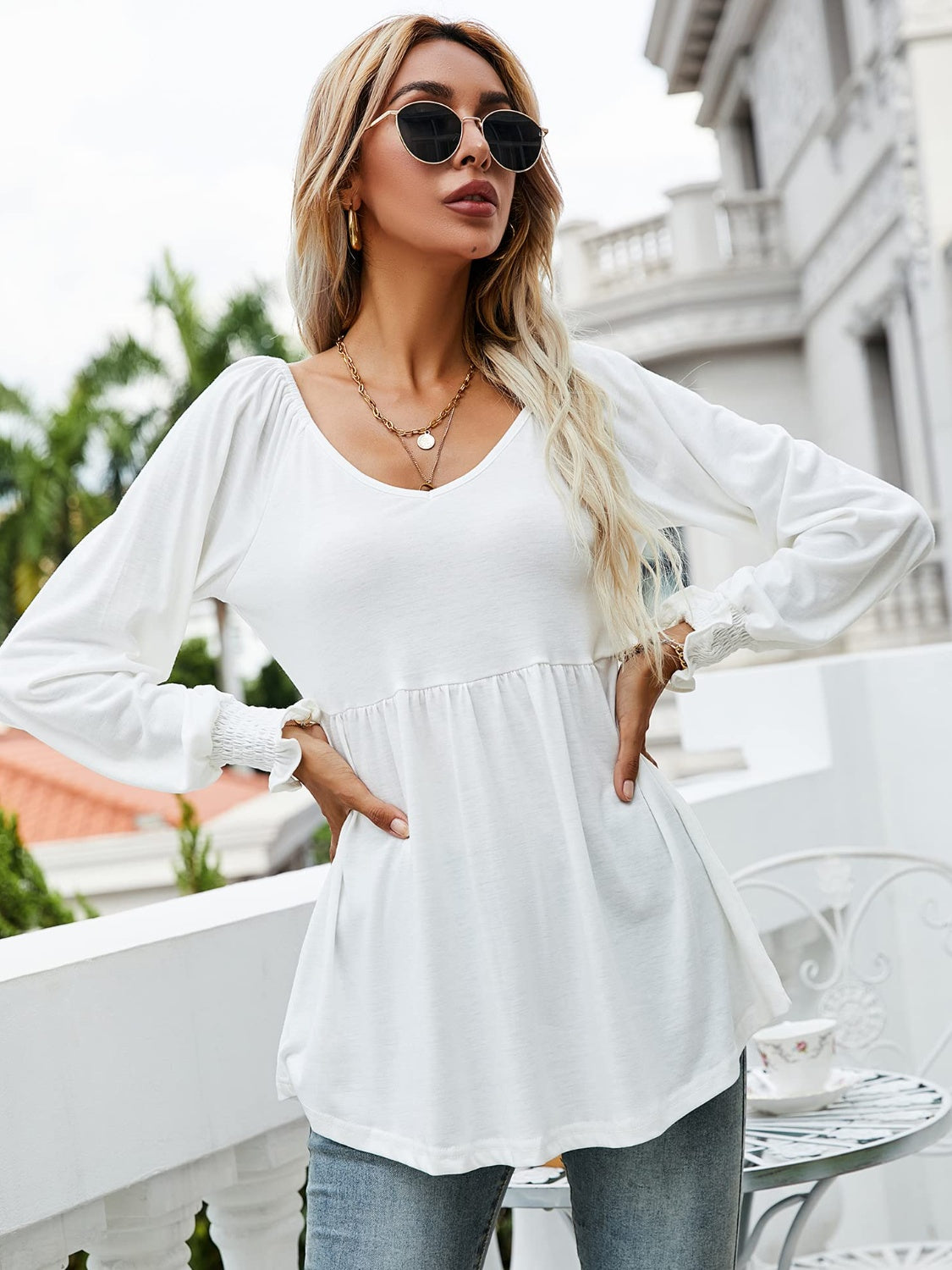 Around The Way Babydoll Blouse -White