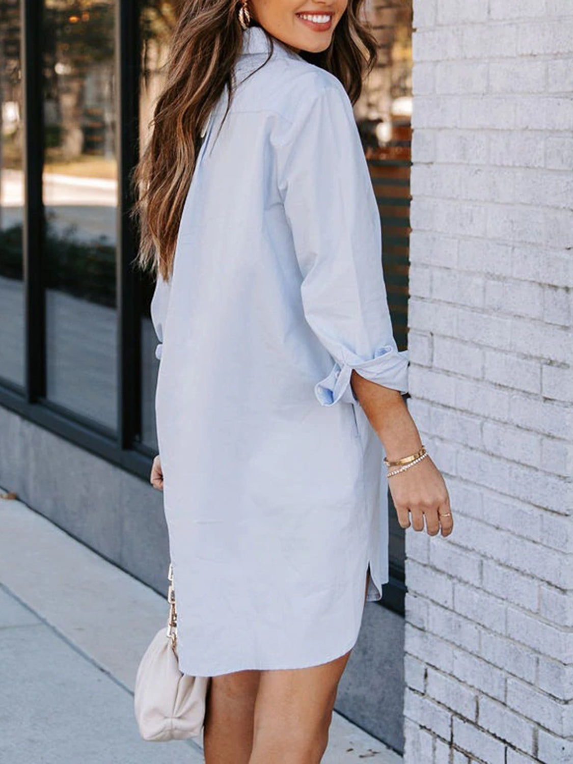 It's My Business Shirt Dress -Misty Blue
