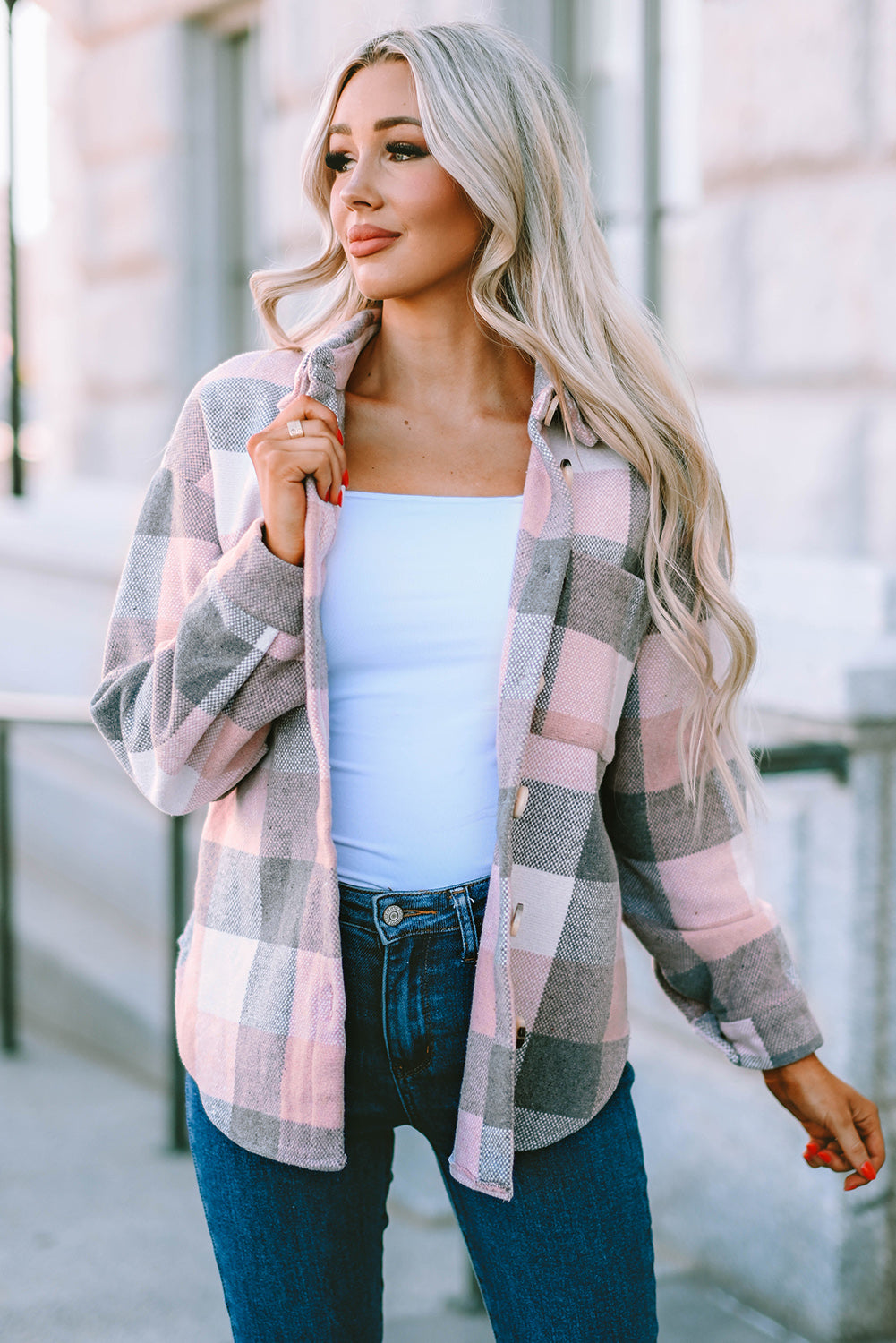 Weekend Getaway Plaid Jacket -Light Mauve