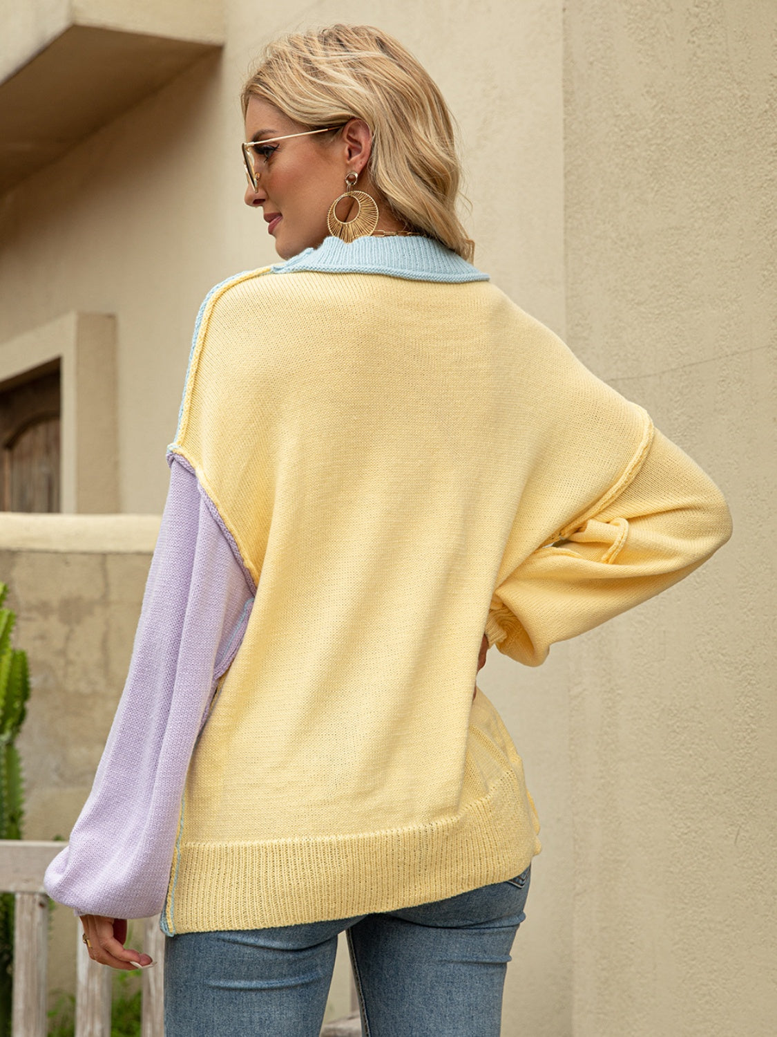 Cozy Color Block Sweater -Dust Storm