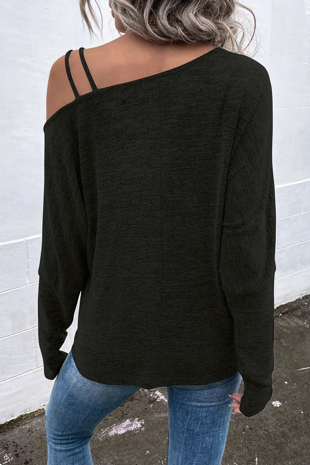 Rebel One Shoulder Long Sleeve Top - Black