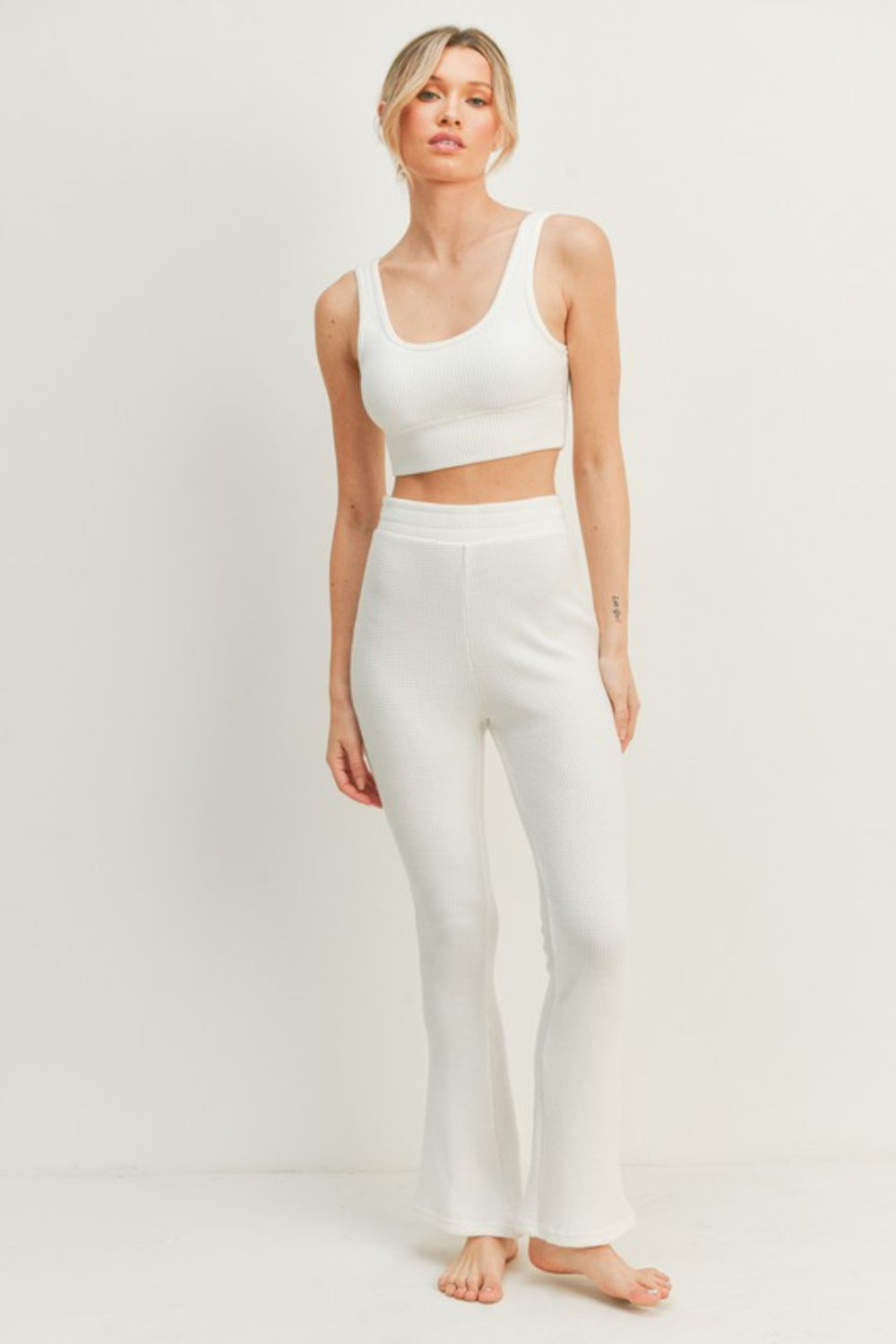 Kimberly C High Waist Flare Pants Set -White