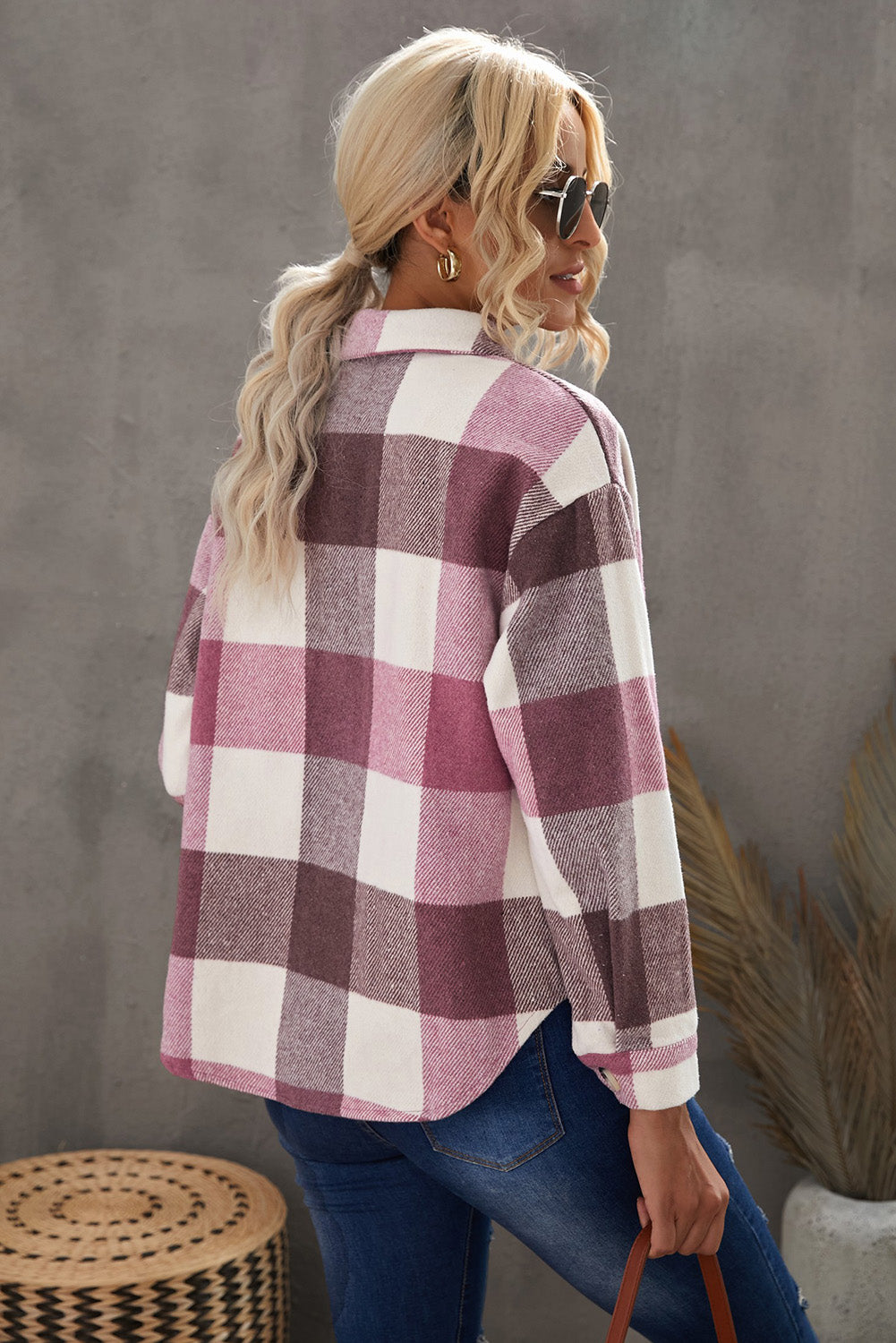 Weekend Getaway Plaid Jacket -Light Mauve