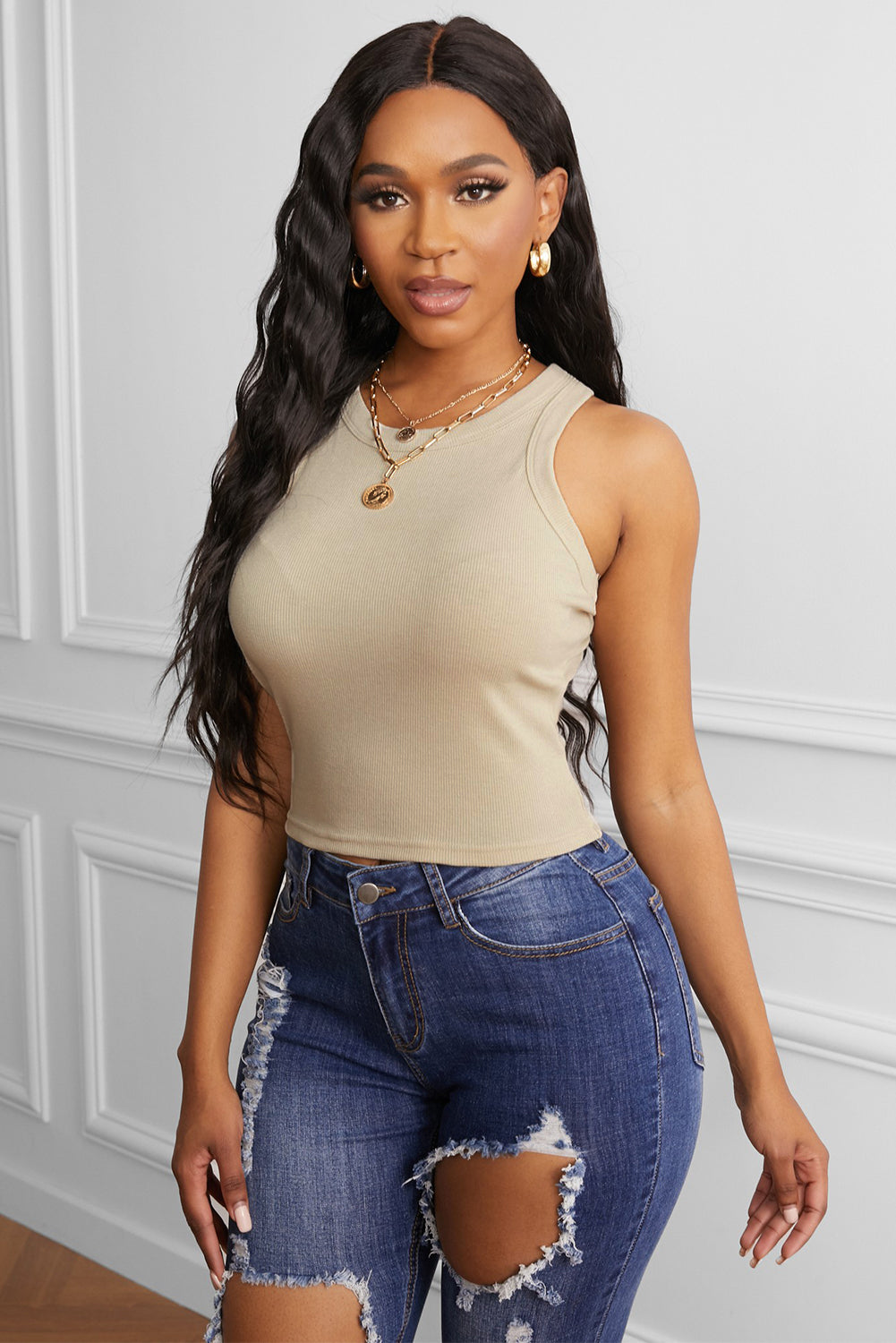 Rane' Racerback Tank -Beige