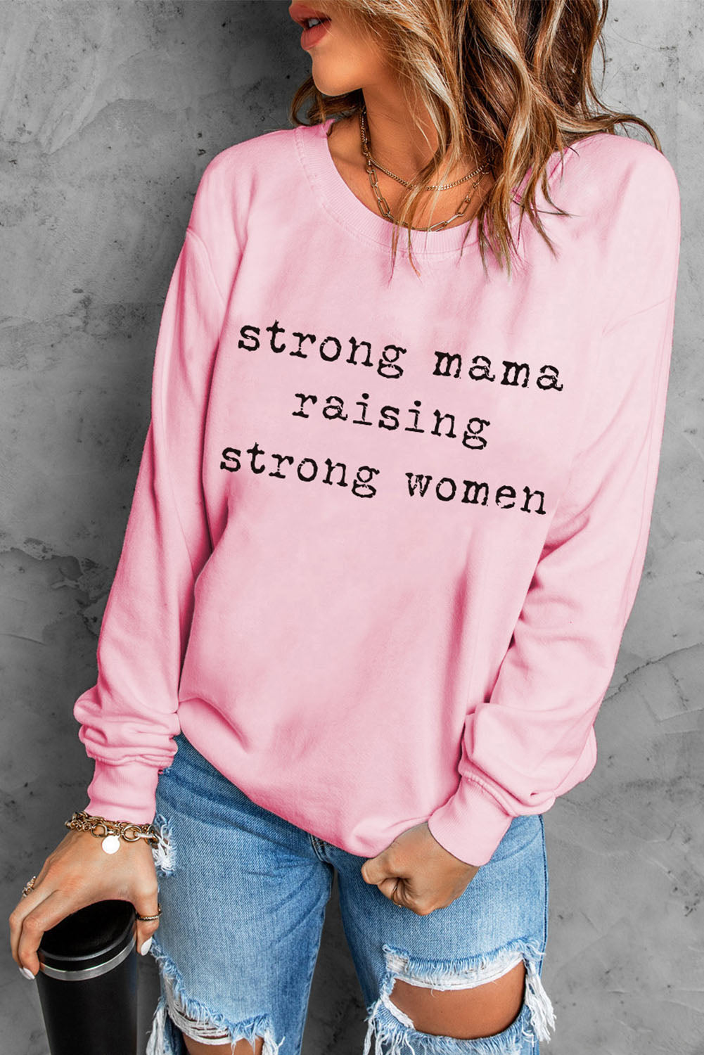 STRONG MAMA RAISING STRONG WOMEN Graphic Sweatshirt -Pink