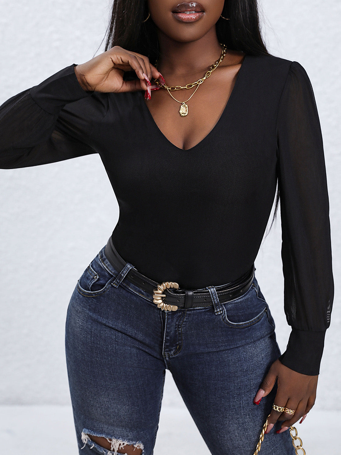 Puff Sleeve Bodysuit -Black