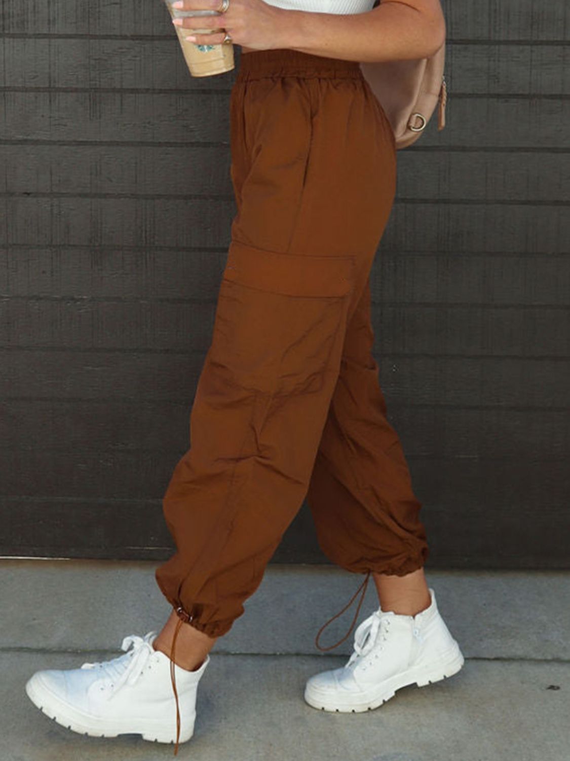 High Waist Joggers Pants -Chestnut