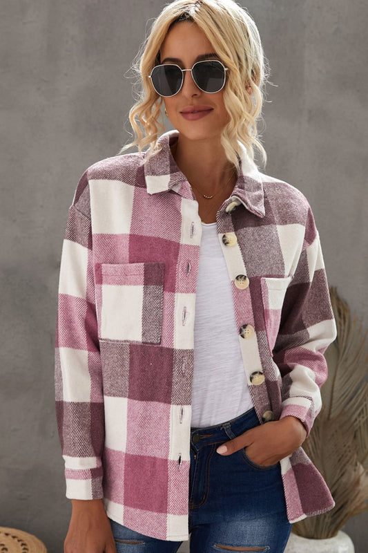 Weekend Getaway Plaid Jacket -Light Mauve