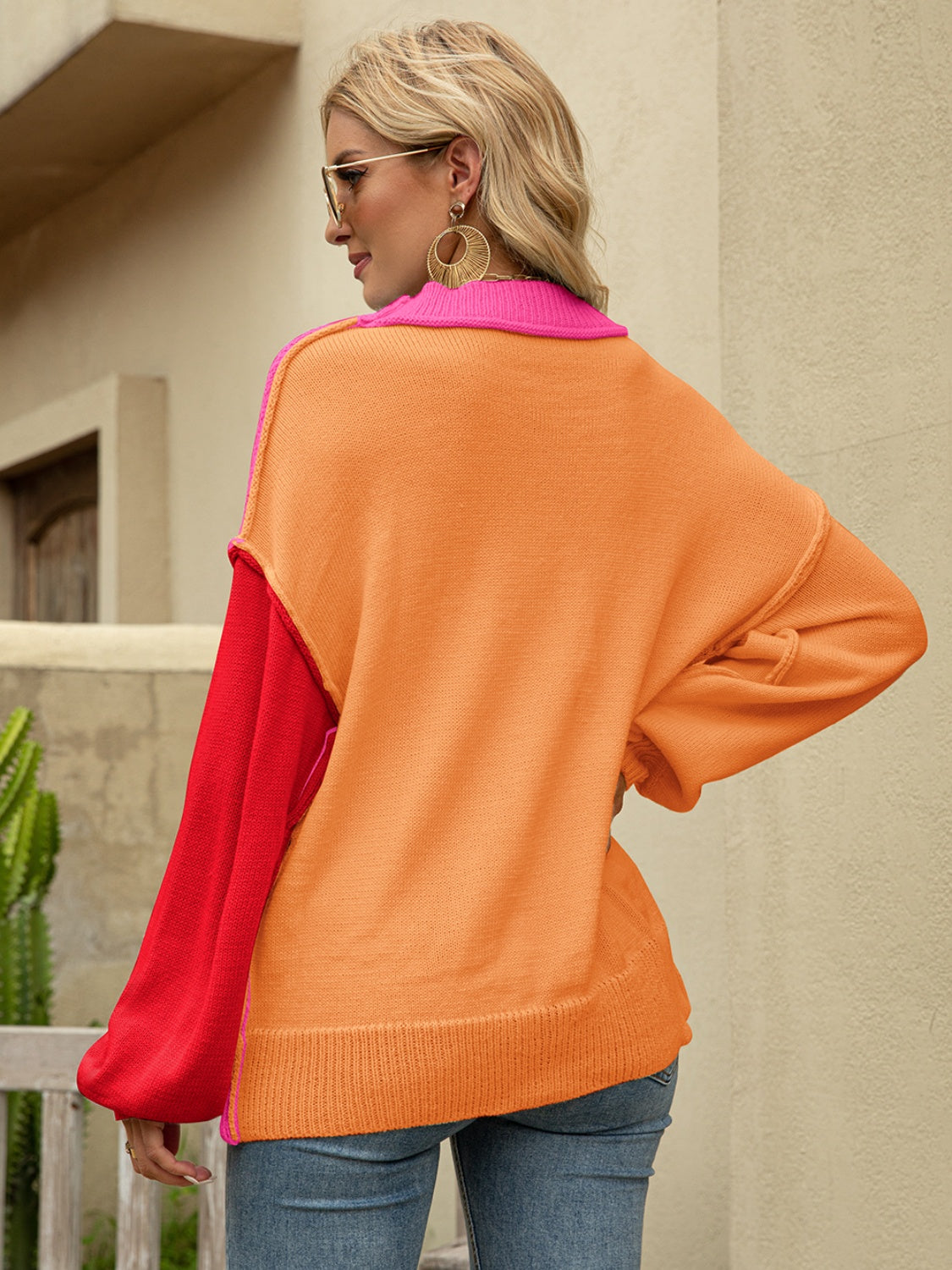 Cozy Color Block Sweater -Dust Storm