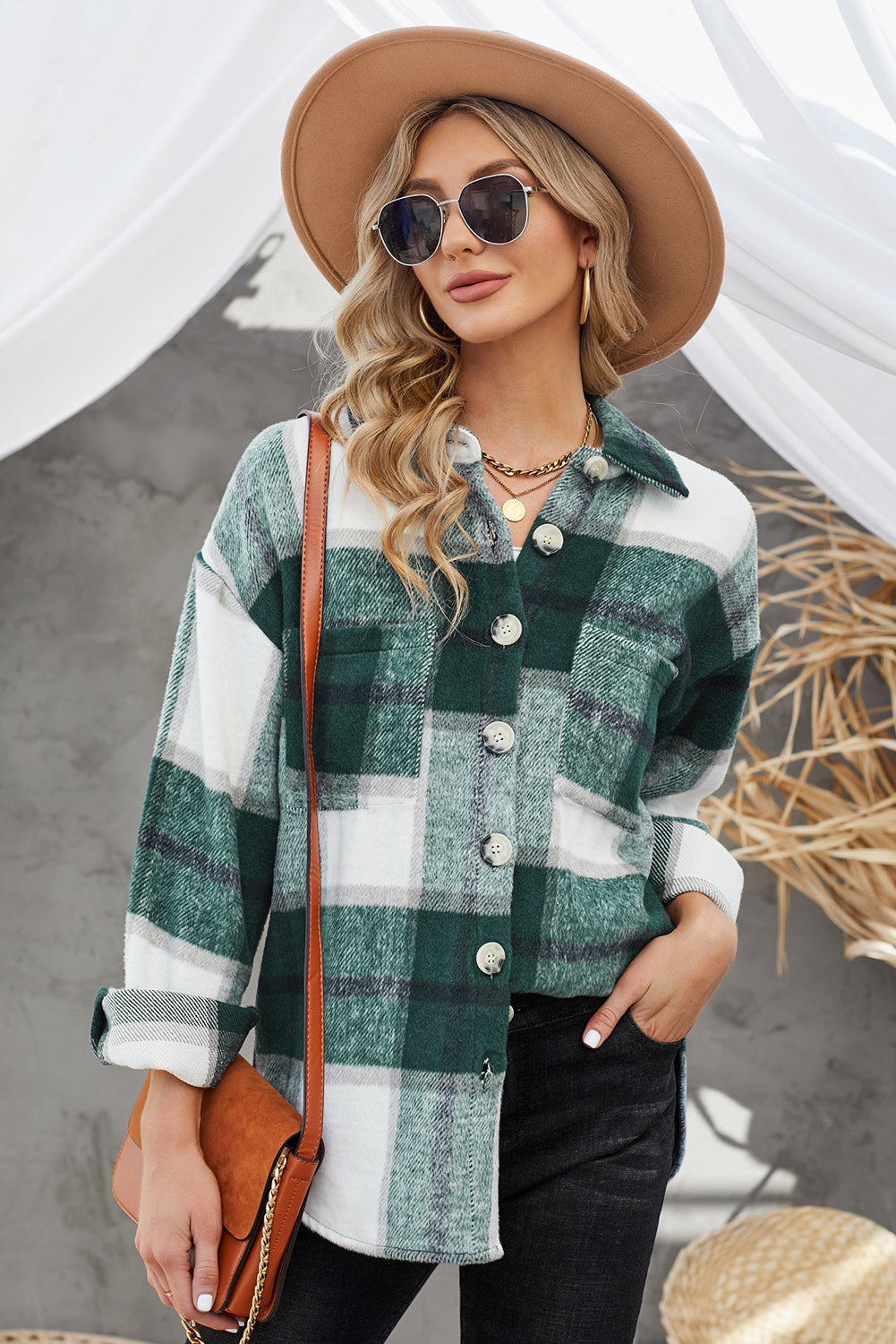 Weekend Getaway Plaid Jacket -Light Mauve