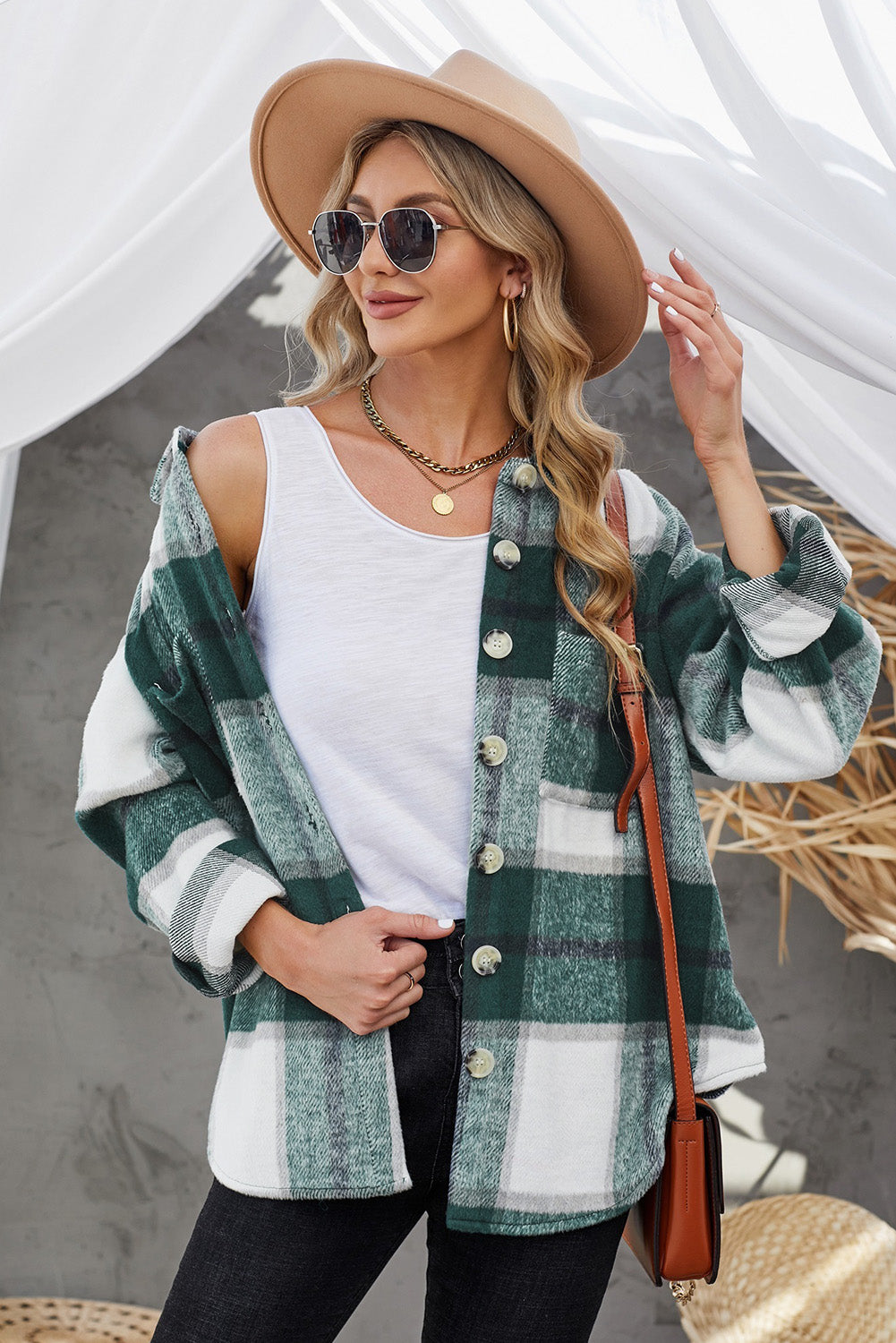 Weekend Getaway Plaid Jacket -Light Mauve