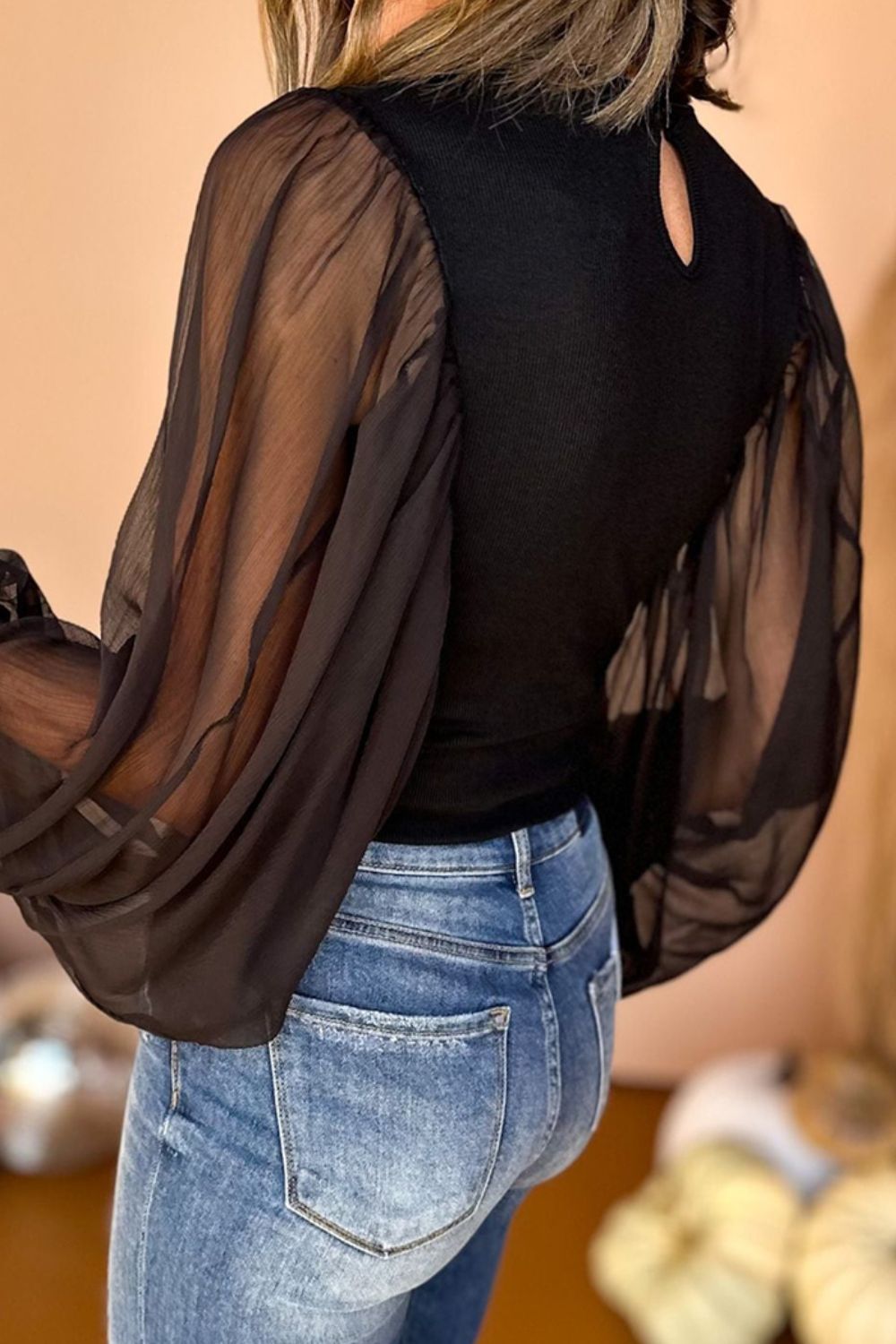 Class Is In Mock Puff Sleeve Blouse -Black