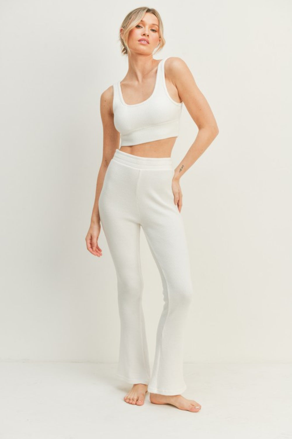 Kimberly C High Waist Flare Pants Set -White