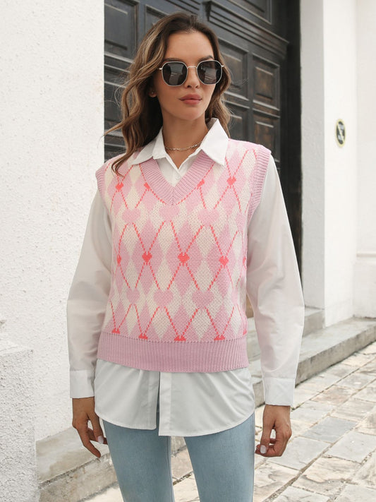 Duties Geometric Sweater Vest -Blush Pink