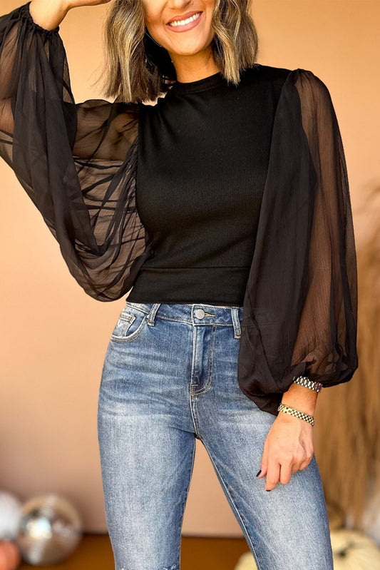 Class Is In Mock Puff Sleeve Blouse -Black