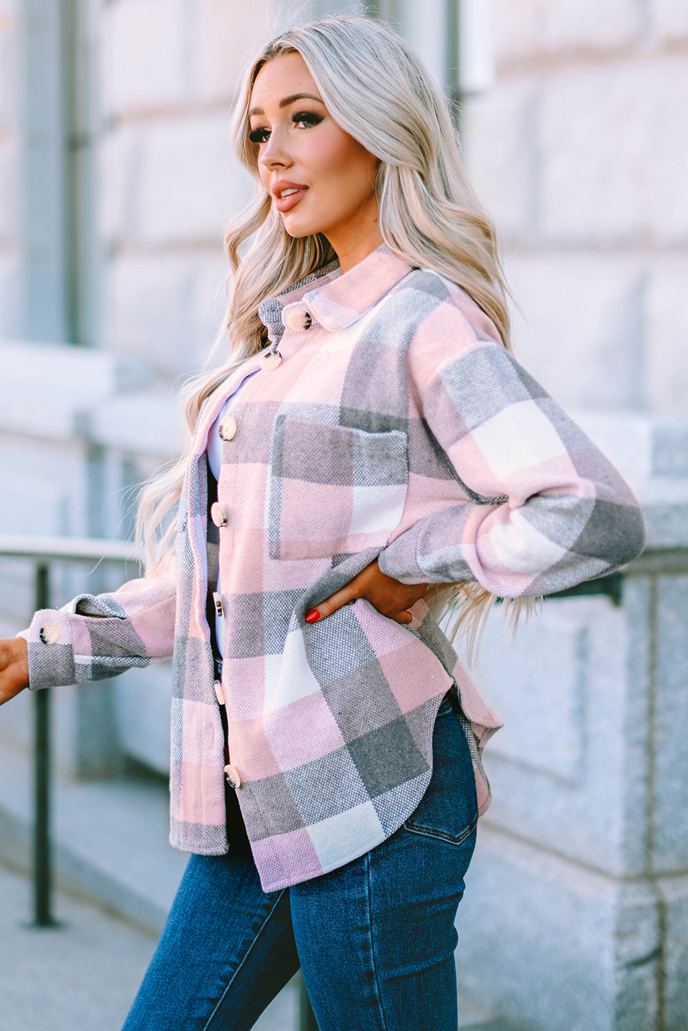 Weekend Getaway Plaid Jacket -Light Mauve